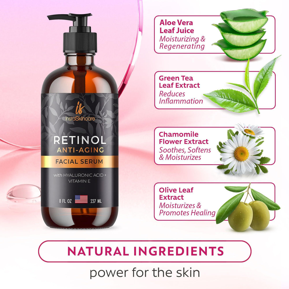 Retinol Serum for Face with Hyaluronic Acid Vitamin E and Aloe Vera