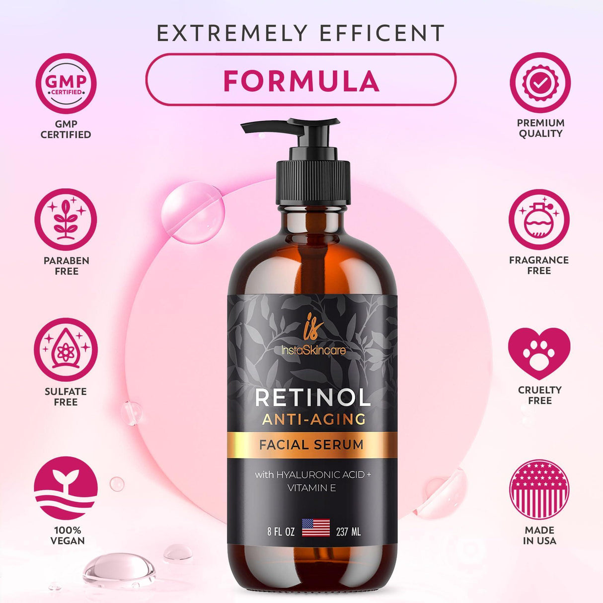 Retinol Serum for Face with Hyaluronic Acid Vitamin E and Aloe Vera