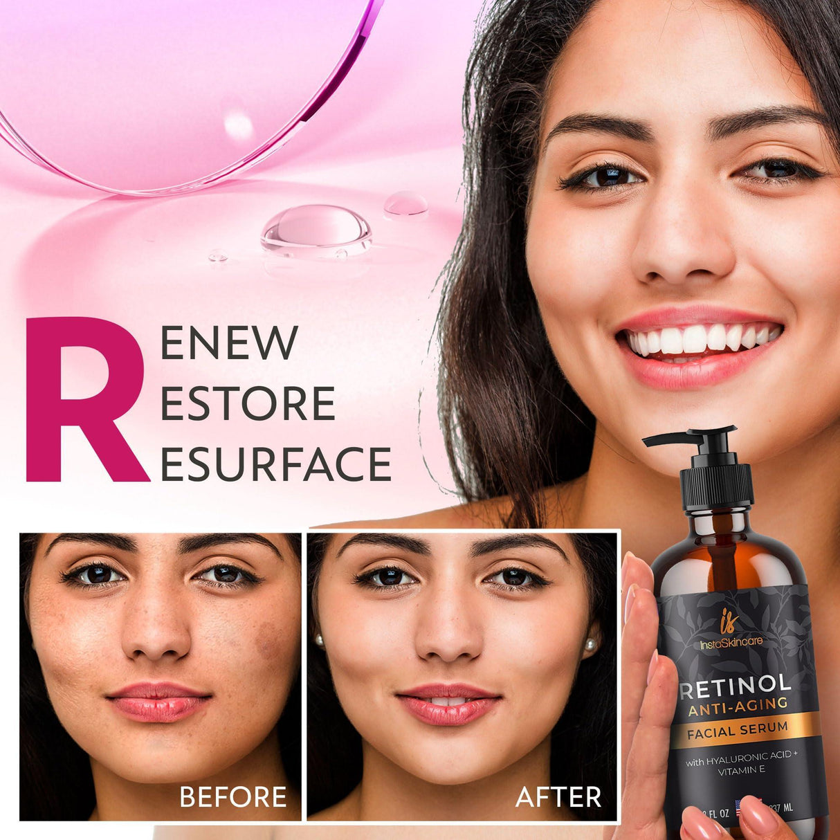 Retinol Serum for Face with Hyaluronic Acid Vitamin E and Aloe Vera