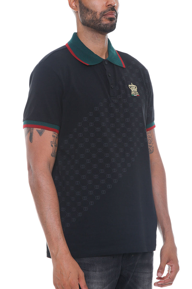 Italian Print Collared Polo Shirt