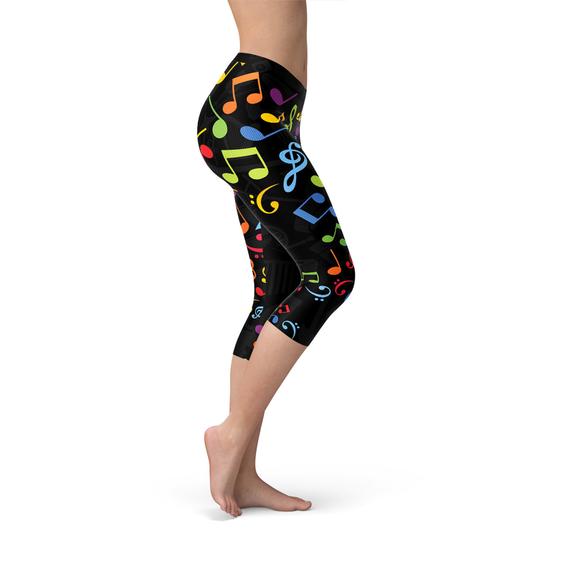 Womens Colorful Music Notes Capri Leggings